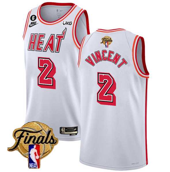 Men%27s Miami Heat #2 Gabe Vincent White 2023 Finals Classic Edition With NO.6 Patch Stitched Basketball Jersey->miami heat->NBA Jersey